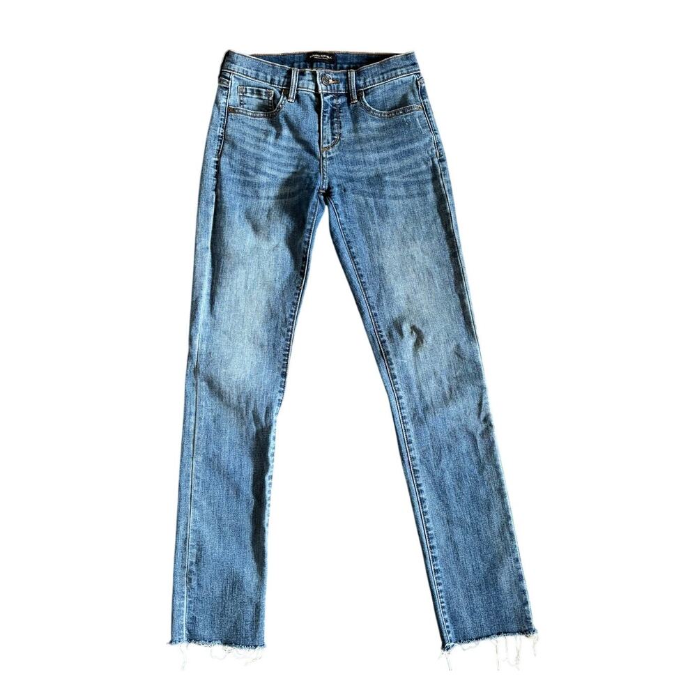 Banana Republic Girlfriend Jeans 25 Raw Hem Blue Premium Denim Mid Rise Slim
